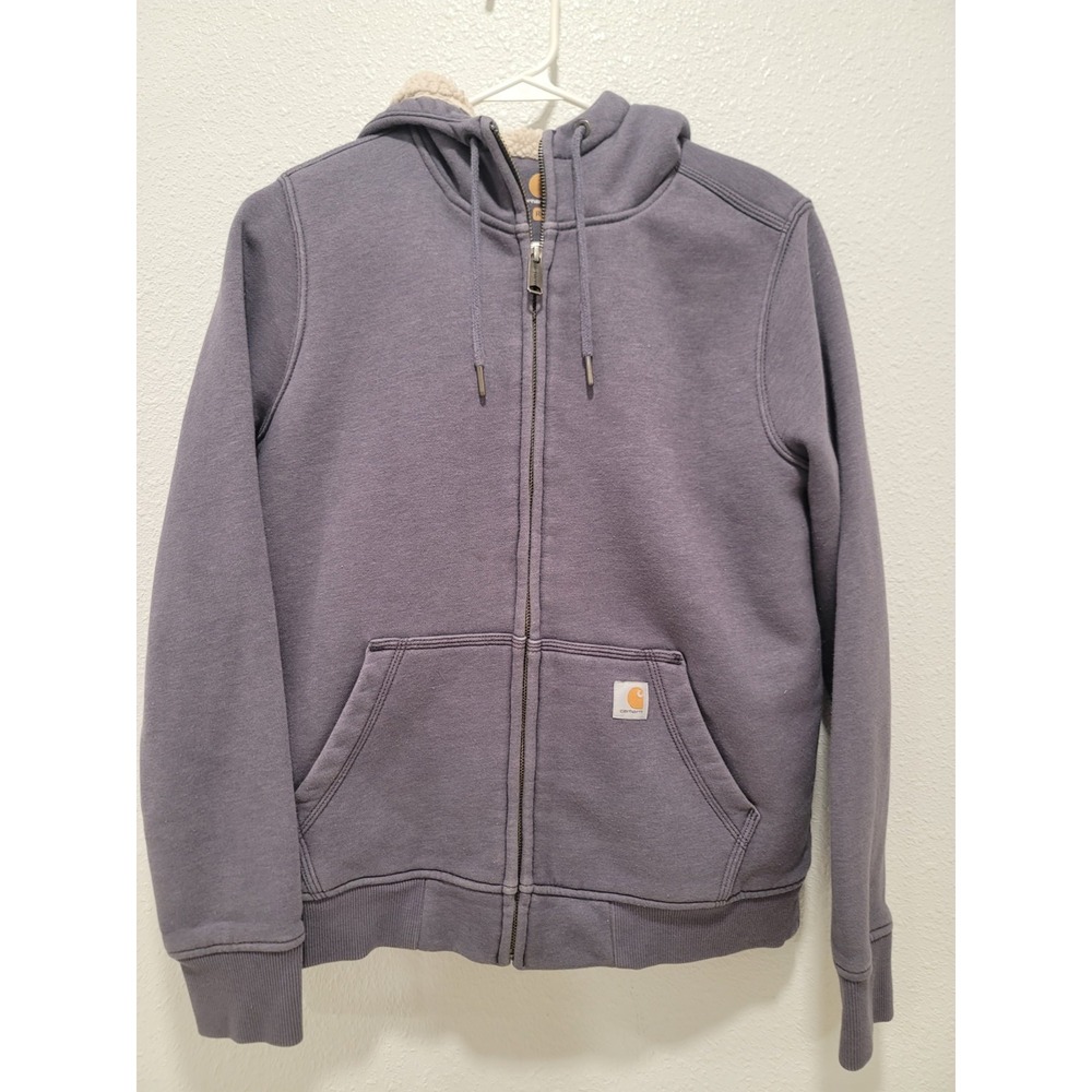 Carhartt Relaxed fit Small azip up hooded sweatshirt sherpa lined blue/gray